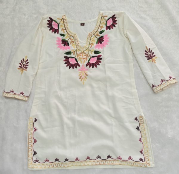 Beautiful Flower Embroidery Cotton Kurta Direct Manufacturer Tunics kurti