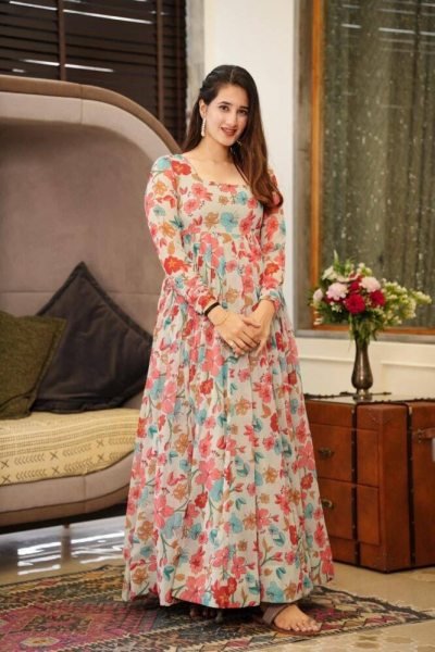 Beautiful Fox Georgette Flower Printed Gown  Anarkali Kurtis 