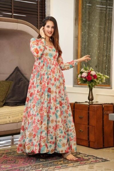Beautiful Fox Georgette Flower Printed Gown  Anarkali Kurtis 