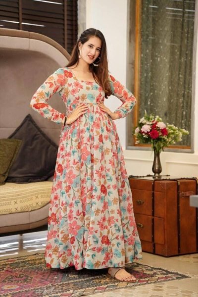 Beautiful Fox Georgette Flower Printed Gown  Anarkali Kurtis 