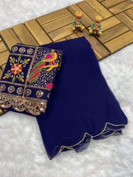 Beautiful Georgette Saree With Golden Jari Arcs   Georgette Sarees Wholesale