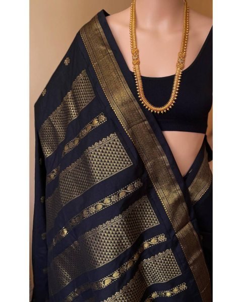 Beautiful Kalyani Cotton Black Ready To Wear Saree With Zari Border Silk Sarees Wholesale
