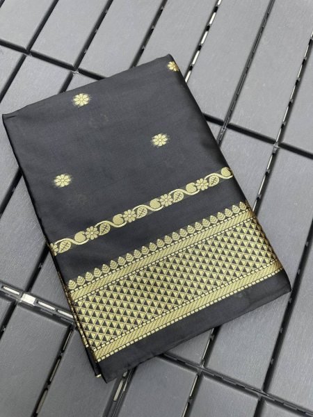 Beautiful Kalyani Cotton Black Ready To Wear Saree With Zari Border Silk Sarees Wholesale