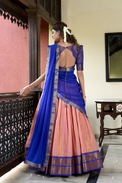 Beautiful Kanchipuram Lehenga Choli With Designer Dupatta For Festival Half Saree Lehenga