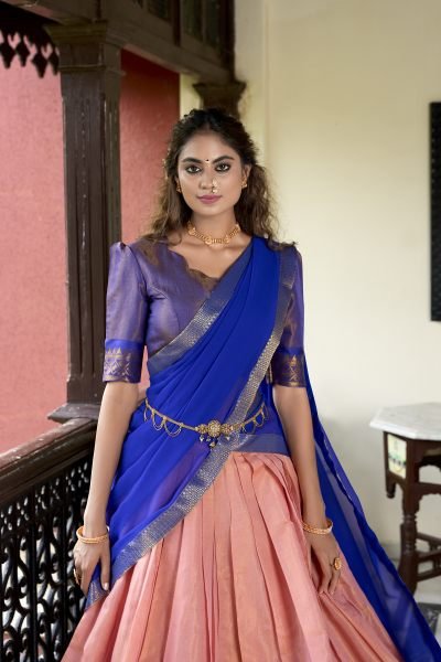 Beautiful Kanchipuram Lehenga Choli With Designer Dupatta For Festival Half Saree Lehenga