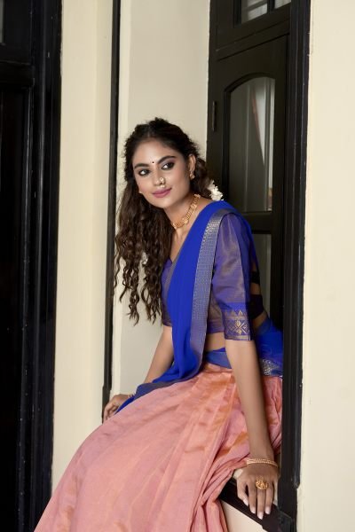 Beautiful Kanchipuram Lehenga Choli With Designer Dupatta For Festival Half Saree Lehenga