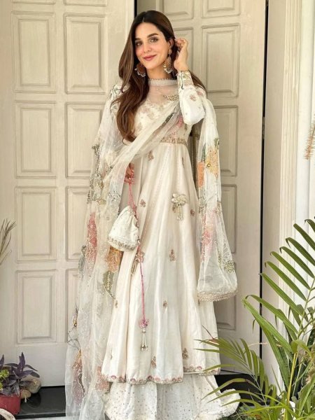 Beautiful Kediya Embroidered Anarkali Gown Pair with Sequence Work for Diwali Celebrations 