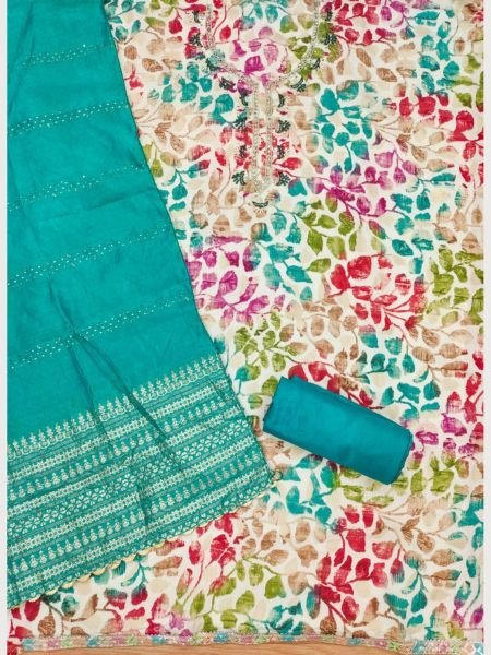 Beautiful Latest Blue Color chanderi print Dress Material Collection Color Set Matching Dress Material Wholesale
