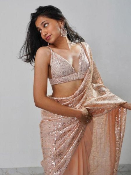 Latest Cream Color Party ware Faux Georgette saree For bollywood Inspired  Georgette Sarees Wholesale