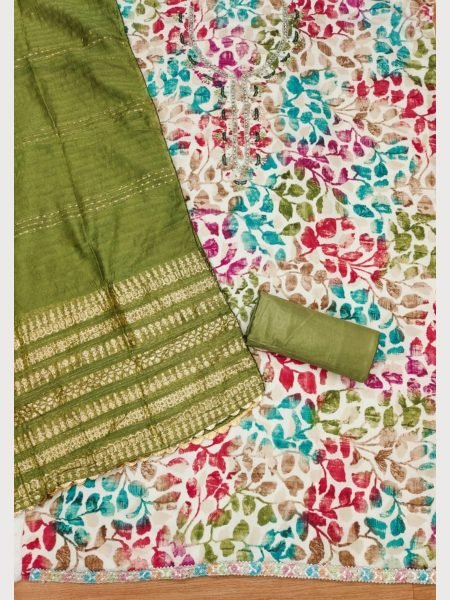 Beautiful Latest Green Color chanderi print Dress Material Collection Color Set Matching Dress Material Wholesale
