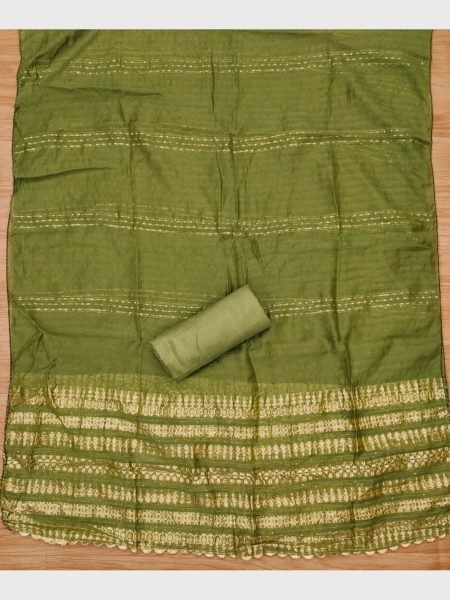 Beautiful Latest Green Color chanderi print Dress Material Collection Color Set Matching Dress Material Wholesale