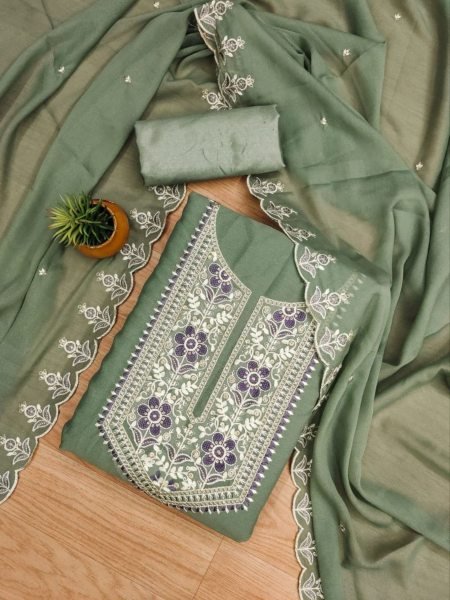 Beautiful Latest Green Color Heavy Georgette Dress Material Collection