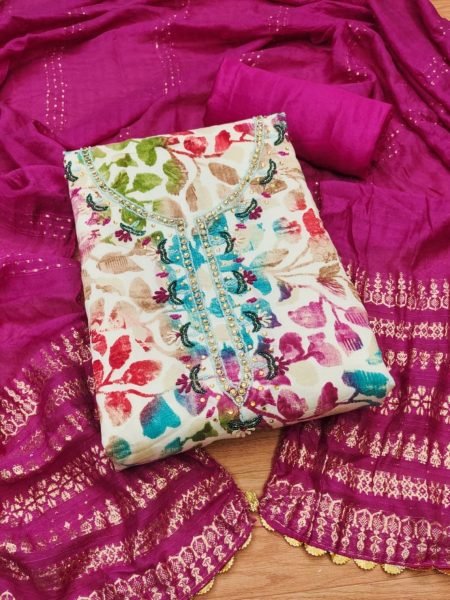 Beautiful Latest Pink Color chanderi print Dress Material Collection Color Set Matching Dress Material Wholesale