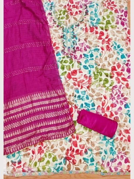 Beautiful Latest Pink Color chanderi print Dress Material Collection Color Set Matching Dress Material Wholesale