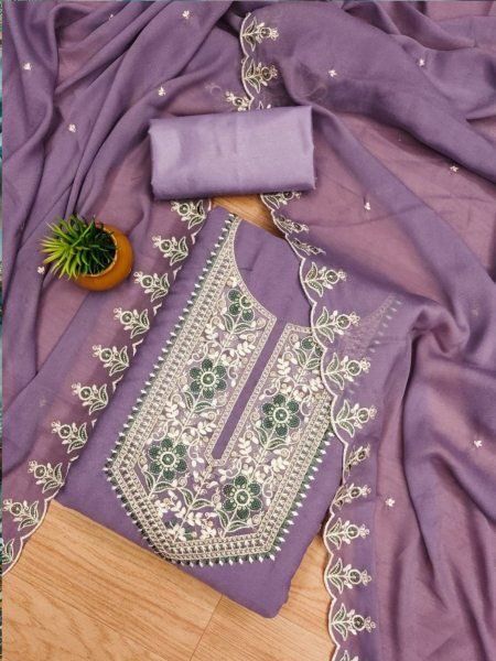 Beautiful Latest Purple Color Heavy Georgette Dress Material Collection Color Set Matching Dress Material Wholesale