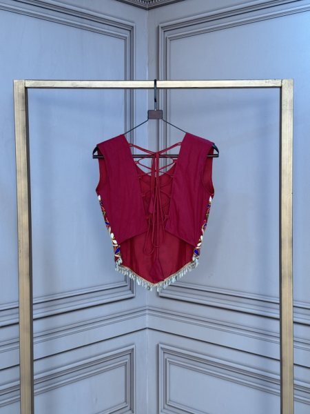 Beautiful Maroon V Neck Sleeveless Rayon Blouse with Traditional Kutchi Work Navratri Lehnega Choli