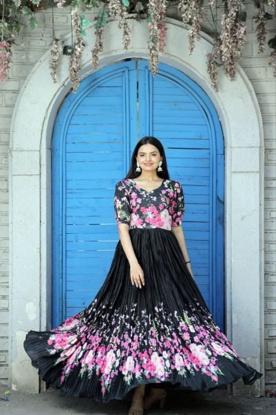 Beautiful Maslin Crochet Floral Printed Gown   Anarkali Kurtis 