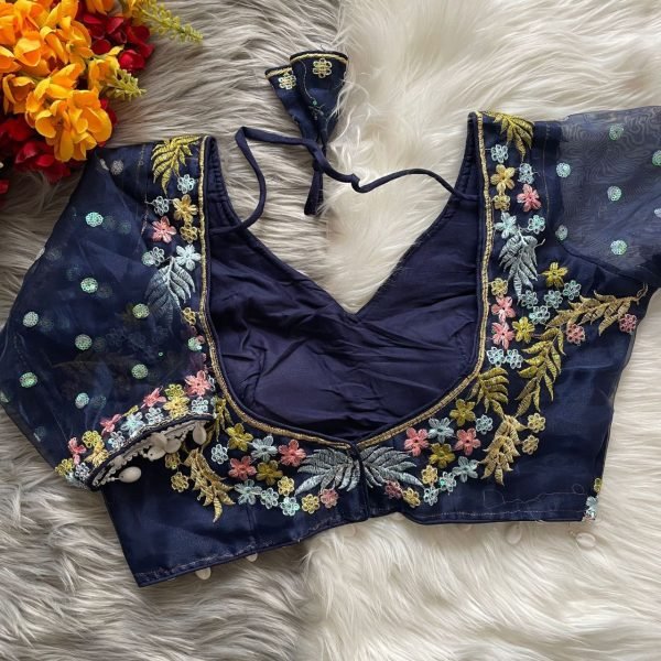 Beautiful Navy Blue Readymade Blouse with Sequin, Beads & Net Sleeves Export Quality at Best Price Blouse Collection