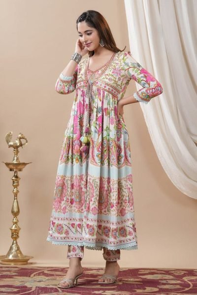 Beautiful Party Wear Designer Rajwadi Shurg Suit 3 Piece Kurti Set