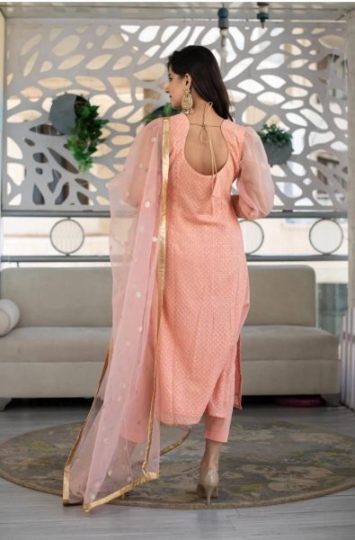 Beautiful Peach Color Rayon Slub Embroidery Kurti Set 3 Piece Kurti Set