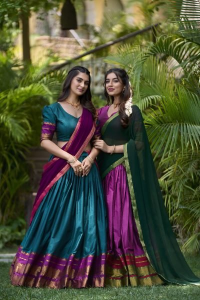 Beautiful Pink Color Banarasi Art Silk South Indian Cultural Saree Lehenga Set  Half Saree Lehenga