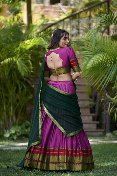 Beautiful Pink Color Banarasi Art Silk South Indian Cultural Saree Lehenga Set  Half Saree Lehenga