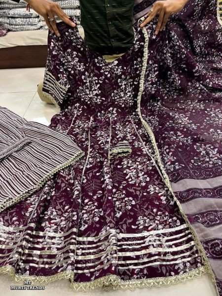 Beautiful Pure Cotton Sharara Set With Lace Gotta Work  3 Piece Kurti Set