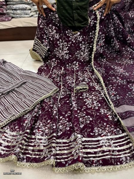 Beautiful Pure Cotton Sharara Set With Lace Gotta Work  3 Piece Kurti Set