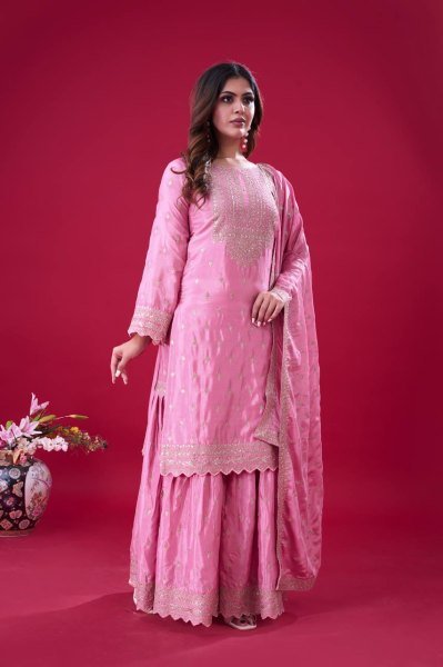 Beautiful Ready To Wear Baby Pink Ethnic Sharara Suit for Festive and Traditional Occasions Ready To Wear Collection