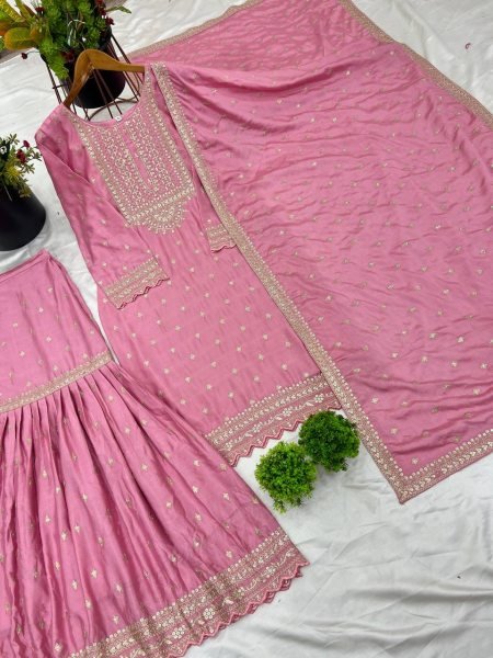 Beautiful Ready To Wear Baby Pink Ethnic Sharara Suit for Festive and Traditional Occasions Ready To Wear Collection