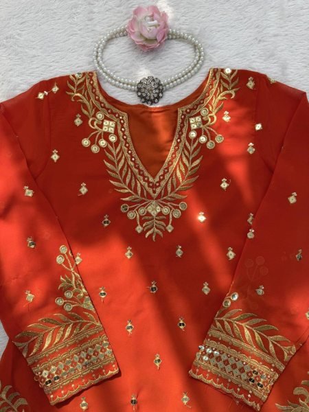 Beautiful Rust 9MM Sequence Work Sharara set Intricate Thread with Sequence Work Dupatta Ready To Wear Collection