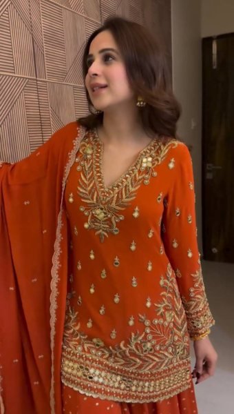 Beautiful Rust 9MM Sequence Work Sharara set Intricate Thread with Sequence Work Dupatta Ready To Wear Collection