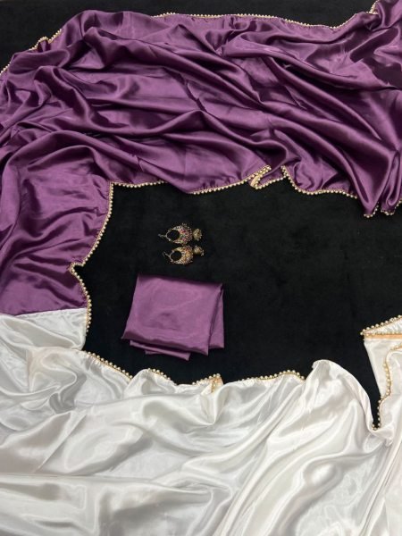 Beautiful Satin Silk Saree With Moti Lace Border Silk Sarees Wholesale