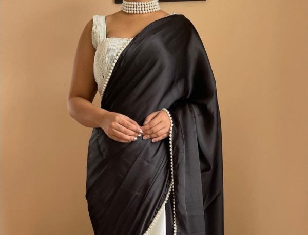 Beautiful Satin Silk Saree With Moti Lace Border Silk Sarees Wholesale