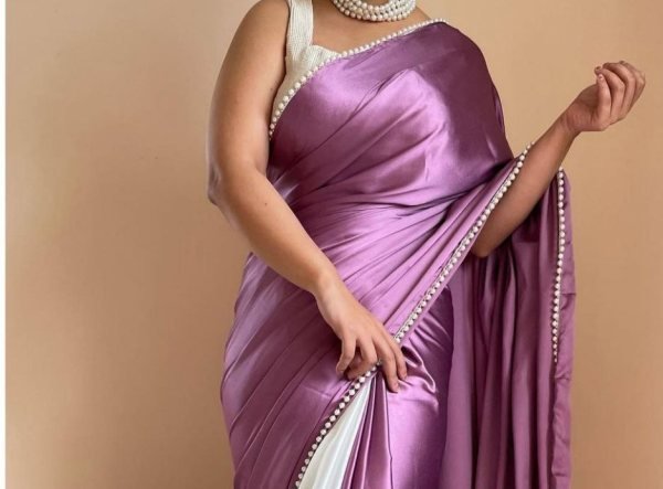 Beautiful Satin Silk Saree With Moti Lace Border Silk Sarees Wholesale