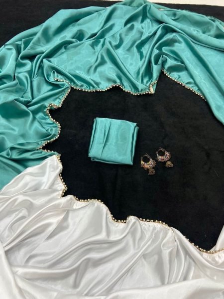 Beautiful Satin Silk Saree With Moti Lace Border Silk Sarees Wholesale