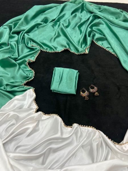 Beautiful Satin Silk Saree With Moti Lace Border Silk Sarees Wholesale
