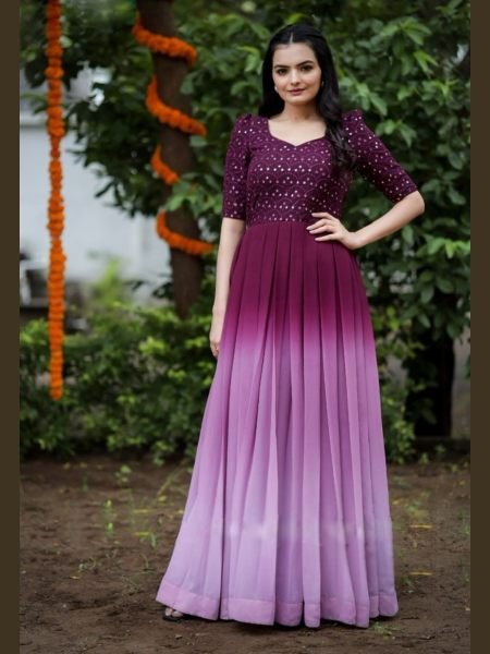 Beautiful  Shaded Long gown with Sequins embroidery 