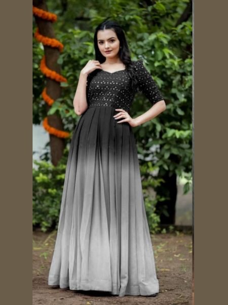 Beautiful Shaded Long Gown With Sequins Embroidery