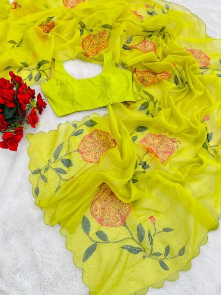 Beautiful Soft Organza Printed Bollywood Saree Wholesale Price Ready To Wear Saree 