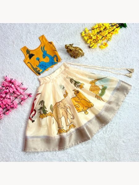 Beautiful Soft Printed Work Cotton Girls Lehenga Choli Girls Wear