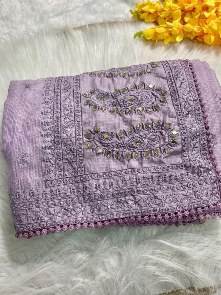 Beautiful Thread Embroidery Work Saree With Banglori blouse Embroidery Sarees Wholesale