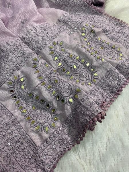 Beautiful Thread Embroidery Work Saree With Banglori blouse Embroidery Sarees Wholesale