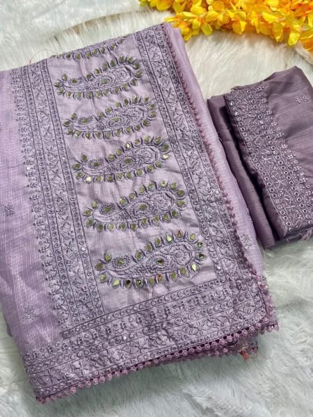 Beautiful Thread Embroidery Work Saree With Banglori blouse Embroidery Sarees Wholesale