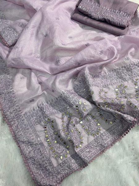 Beautiful Thread Embroidery Work Saree With Banglori blouse Embroidery Sarees Wholesale