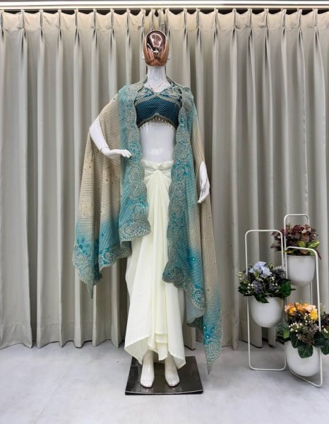 Beautiful Three Piece Set Stitched Into Fabric Western Wear Ready To Wear Collection