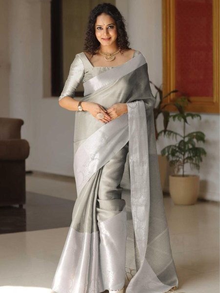 Beautiful Tissue Silk Saree With Beautiful Rainbow Shining color 