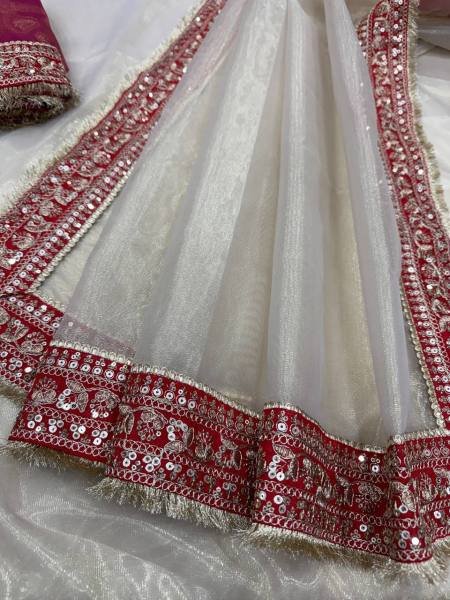 Beautiful Twil Net Saree With Sequins and Thread Work For Partywear Net Sarees Wholesale