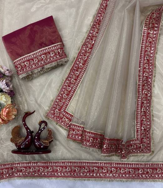Beautiful Twil Net Saree With Sequins and Thread Work For Partywear Net Sarees Wholesale