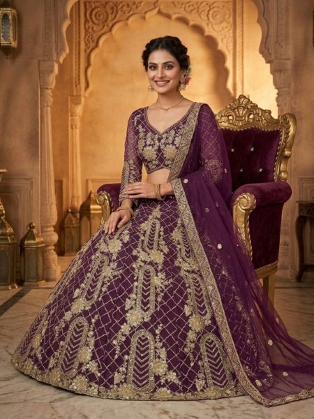Beautiful Wine Heavy Sequins Work Lehenga with Can Can For Bridesmaids Designer Lehenga Choli